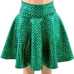 Holographic Metallic Emerald Green Mermaid Skirt